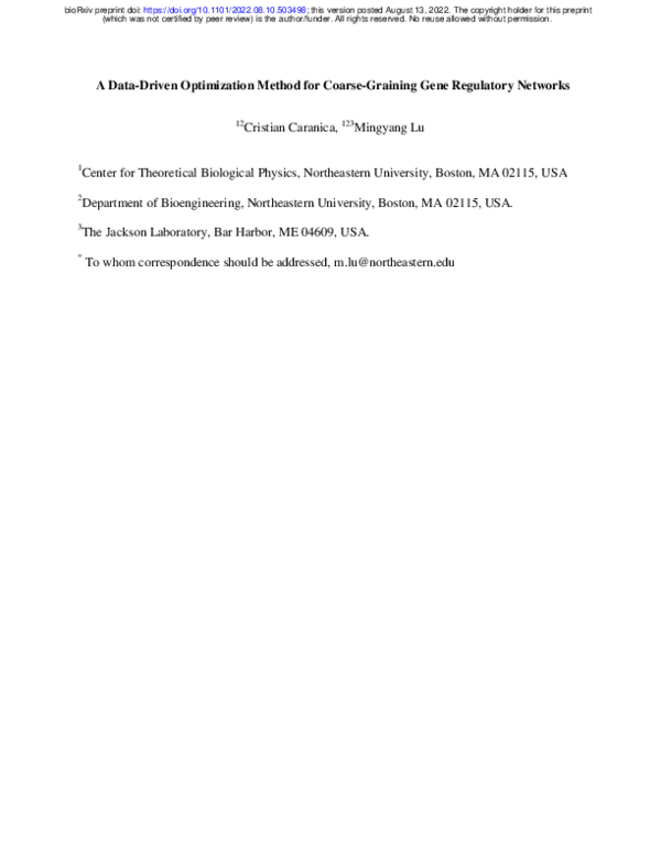 (PDF) A Data-Driven Optimization Method for Coarse-Graining Gene ...