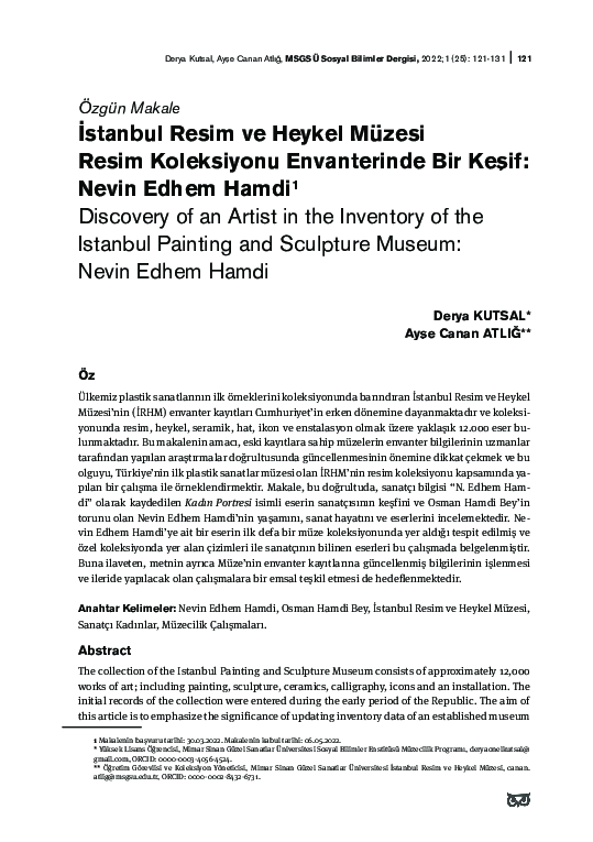 İstanbul Resim ve Heykel Müzesi Resim Koleksiyonu Envanterinde Bir Keşif: Nevin Edhem Hamdi
