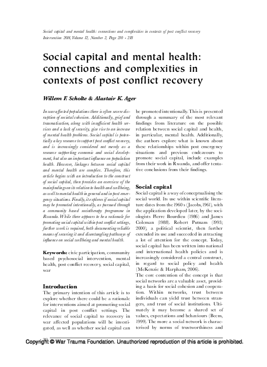 (PDF) Social capital and mental health