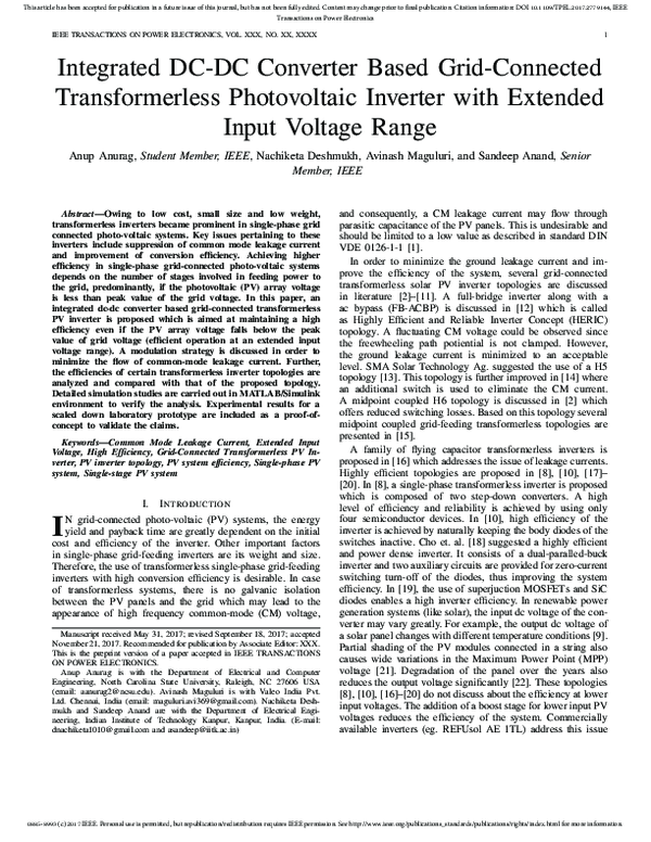 (PDF) Integrated DC–DC Converter Based Grid-Connected Transformerless ...