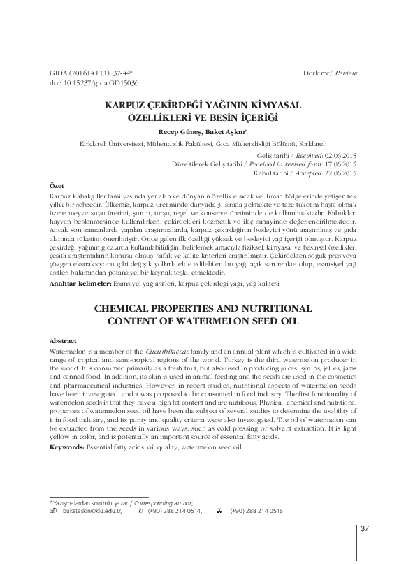 (PDF) Chemical properties and nutritional content of watermelon seed oil