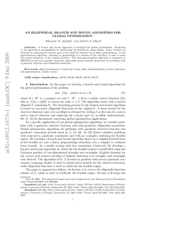 (PDF) An Ellipsoidal Branch and Bound Algorithm for Global Optimization