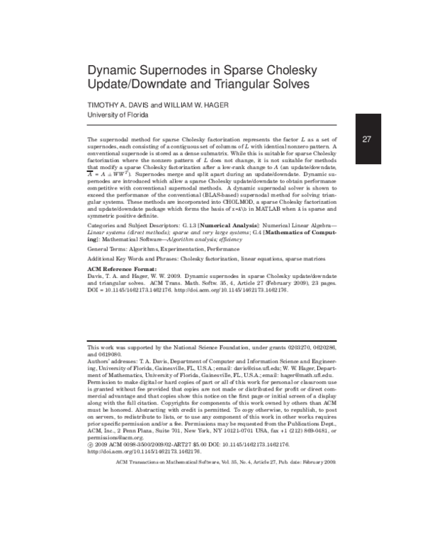 (PDF) Dynamic Supernodes in Sparse Cholesky Update/Downdate and ...