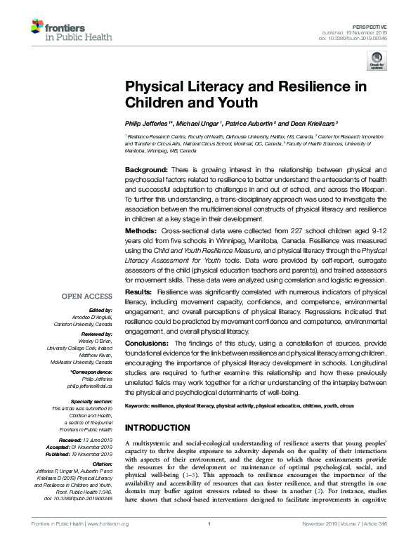 (PDF) Physical Literacy and Resilience in Children and Youth