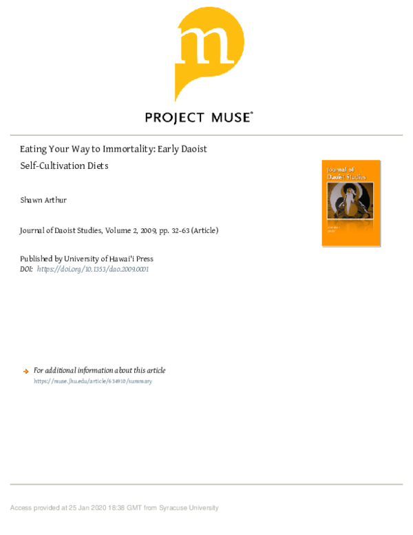 PDF) Eating Your Way to Immortality: Early Daoist Self-Cultivation