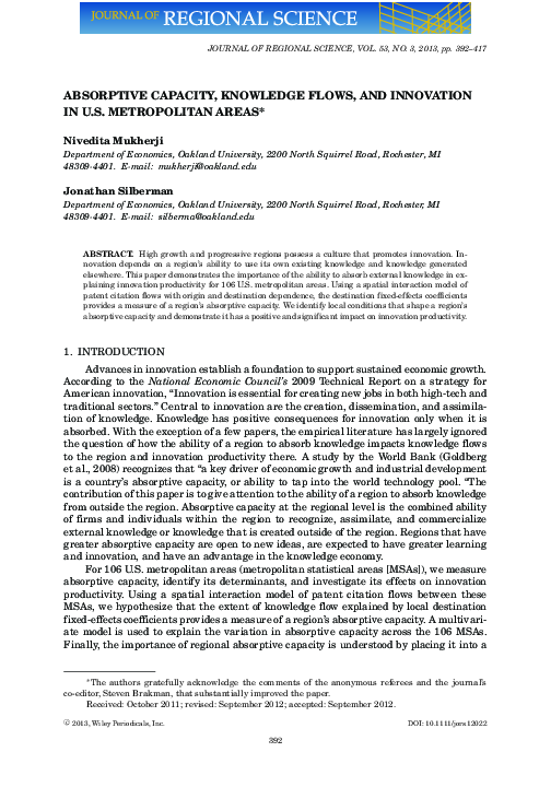 (PDF) Absorptive Capacity, Knowledge Flows, and Innovation in U.S ...