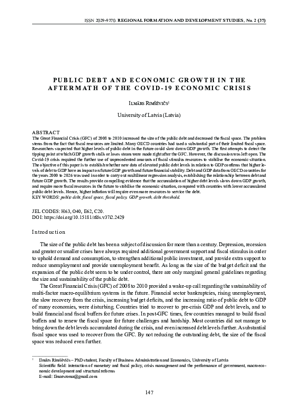 (PDF) Public Debt and Economic Growth in the Aftermath of the Covid-19 ...