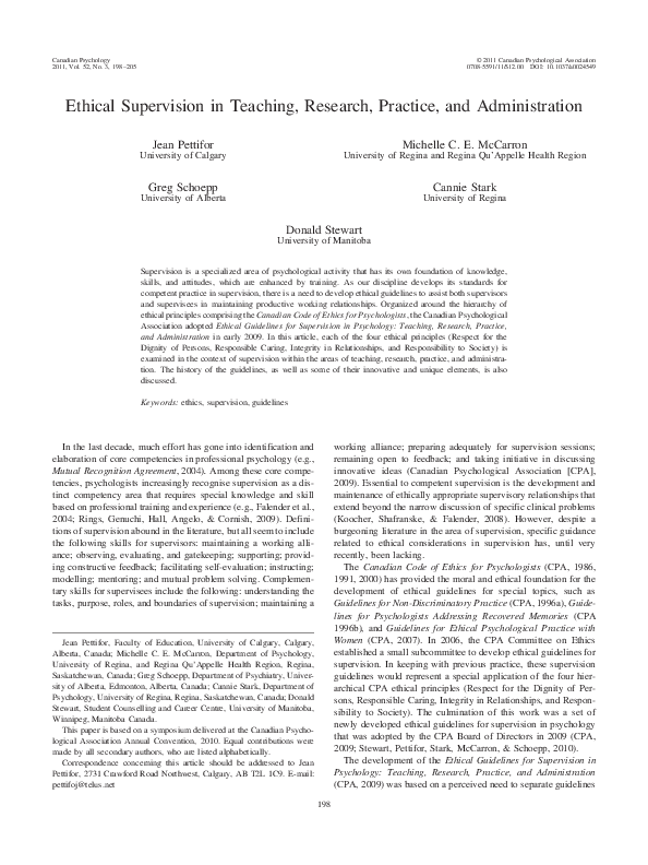 (PDF) Ethical supervision in teaching, research, practice, and ...