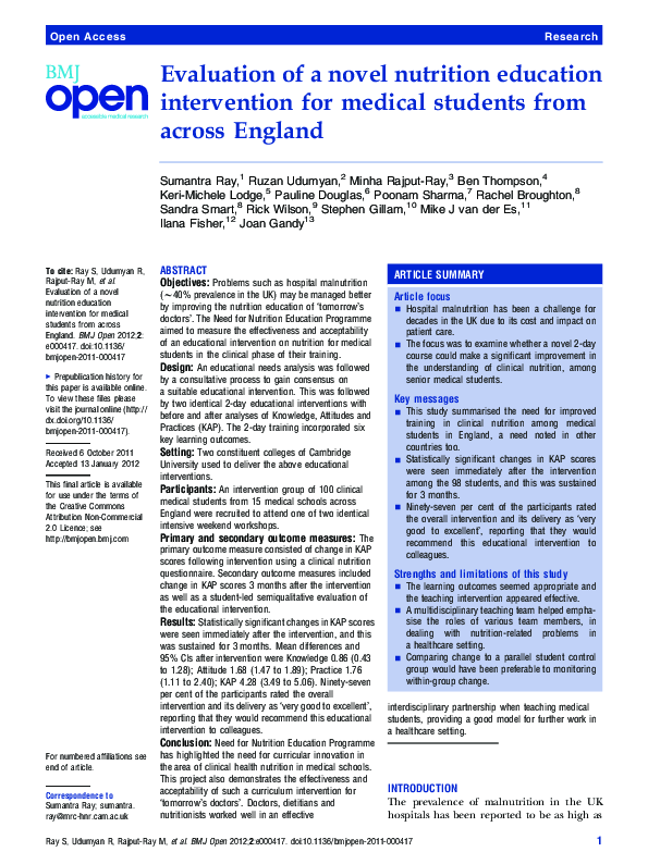 (PDF) Evaluation of a novel nutrition education intervention for ...
