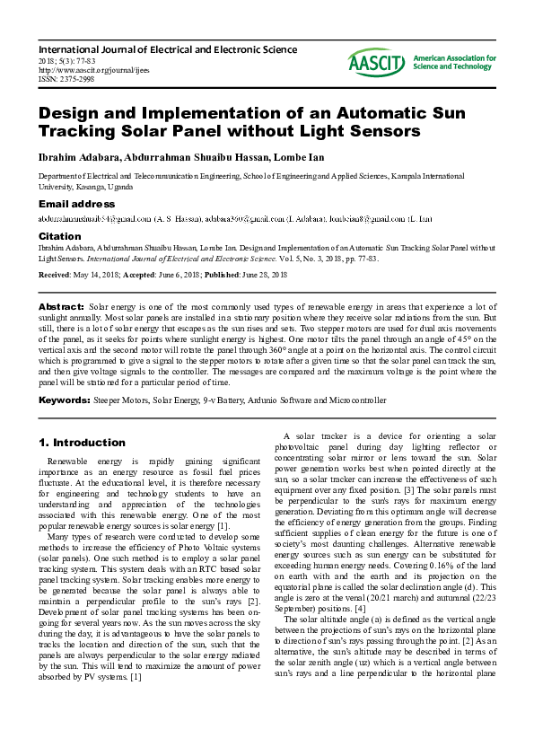 (PDF) Design and Implementation of an Automatic Sun Tracking Solar ...