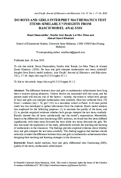 (PDF) Do Boys and Girls Interpret Mathematics Test Items Similarly ...