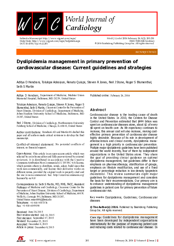 (PDF) Dyslipidemia management in primary prevention of cardiovascular ...