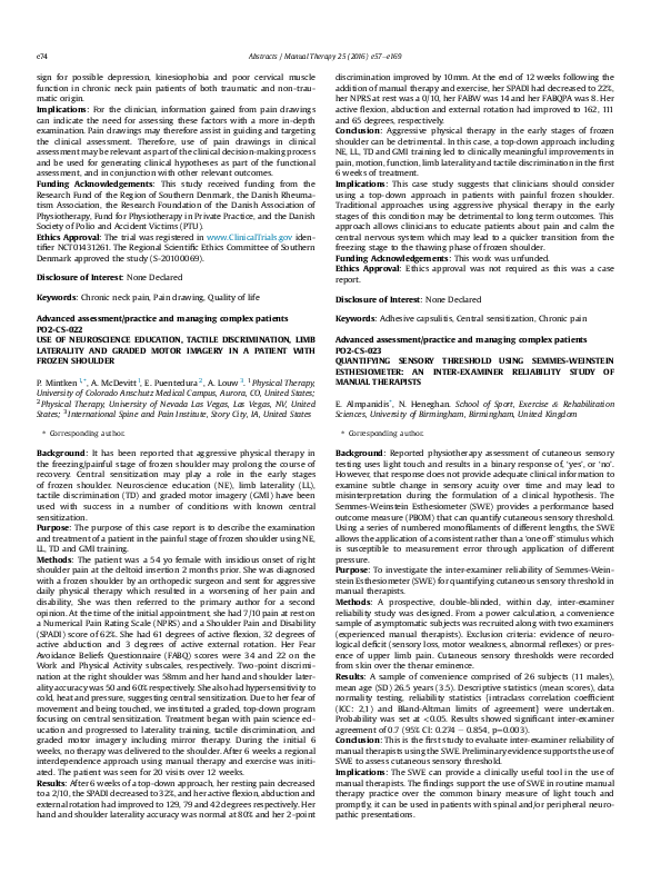 (PDF) Use of Neuroscience education, tactile discrimination, limb ...
