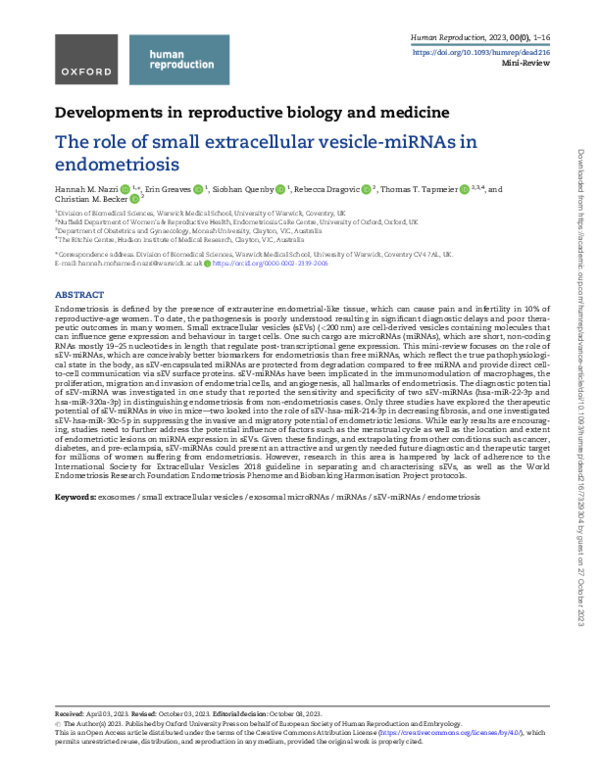 (PDF) The role of small extracellular vesicle-miRNAs in endometriosis