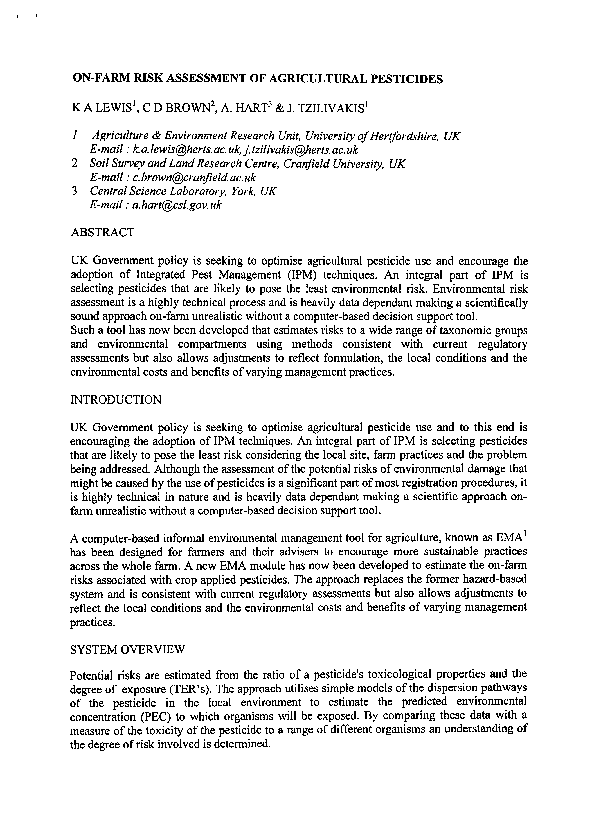 (PDF) On-farm risk assessment of agricultural pesticides