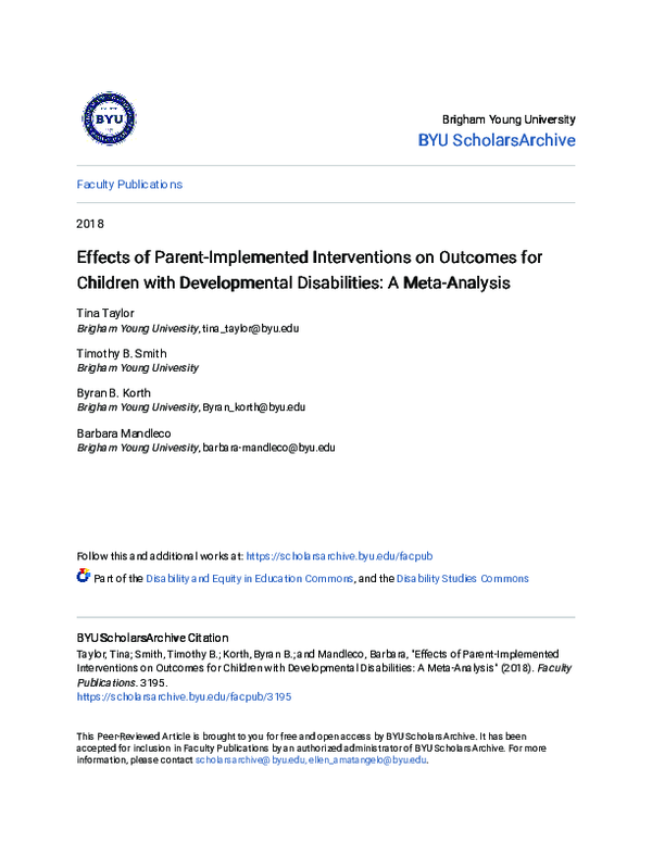 (PDF) Effects of Parent-Implemented Interventions on Outcomes for ...