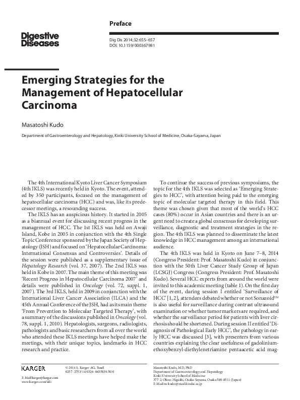 (PDF) Emerging strategies for the management of hepatocellular carcinoma