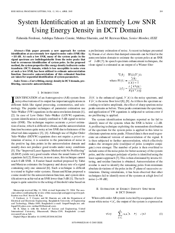 (PDF) System identification at an extremely low SNR using energy ...