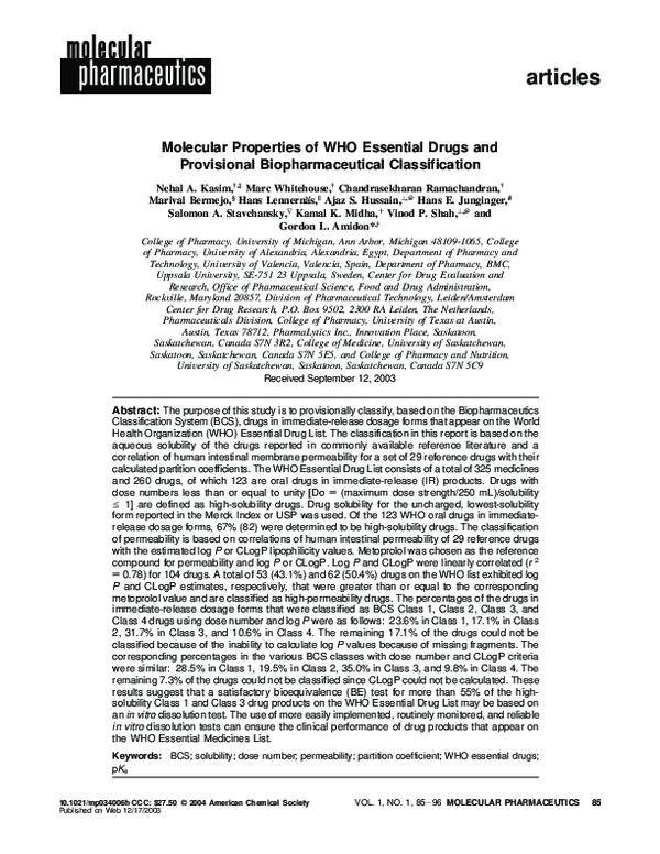 (PDF) Molecular Properties of WHO Essential Drugs and Provisional ...