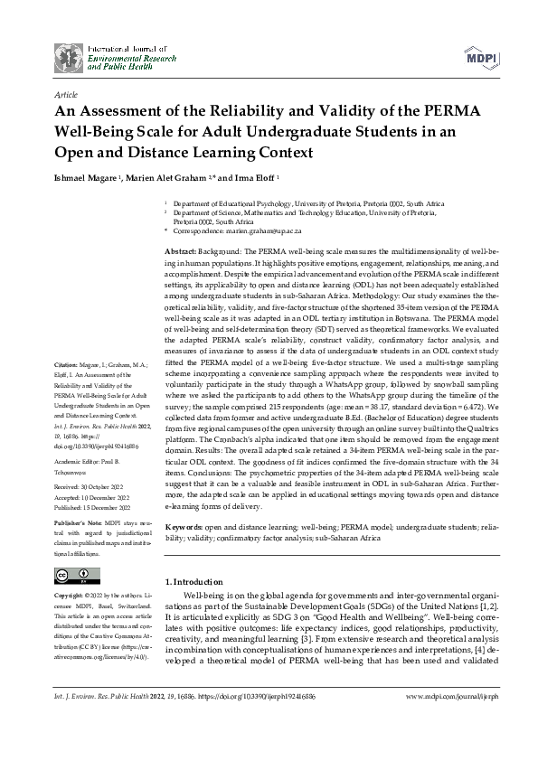 (PDF) An Assessment of the Reliability and Validity of the PERMA Well ...