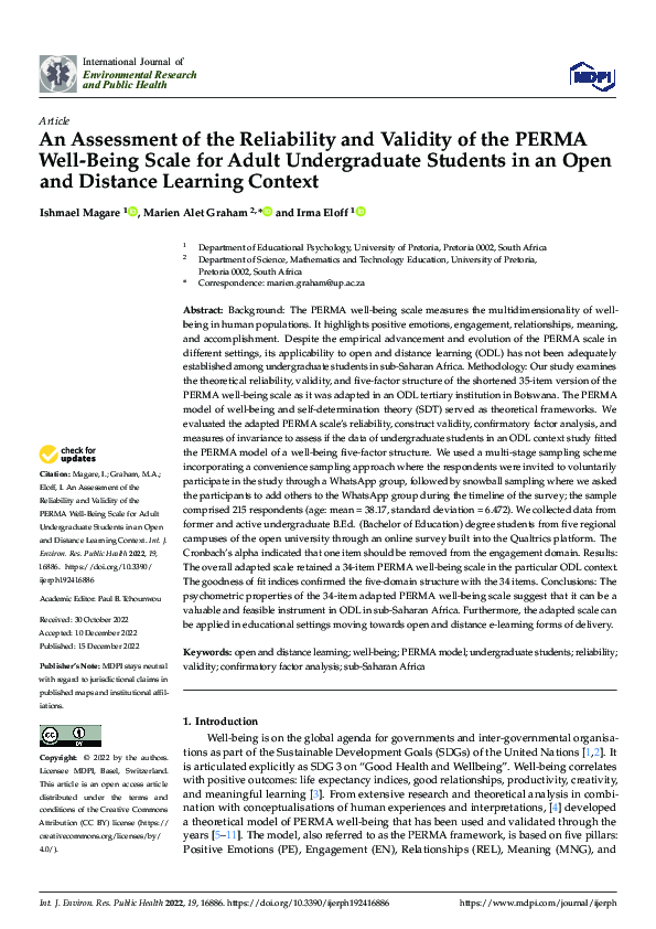 (PDF) An Assessment of the Reliability and Validity of the PERMA Well ...