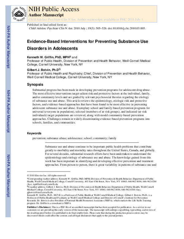 (PDF) Evidence-Based Interventions for Preventing Substance Use ...