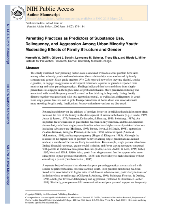 (PDF) Parenting practices as predictors of substance use, delinquency ...