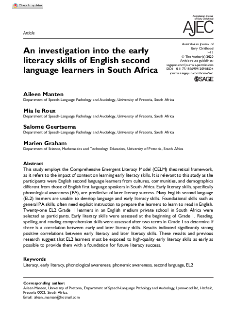 (PDF) An investigation into the early literacy skills of English second ...