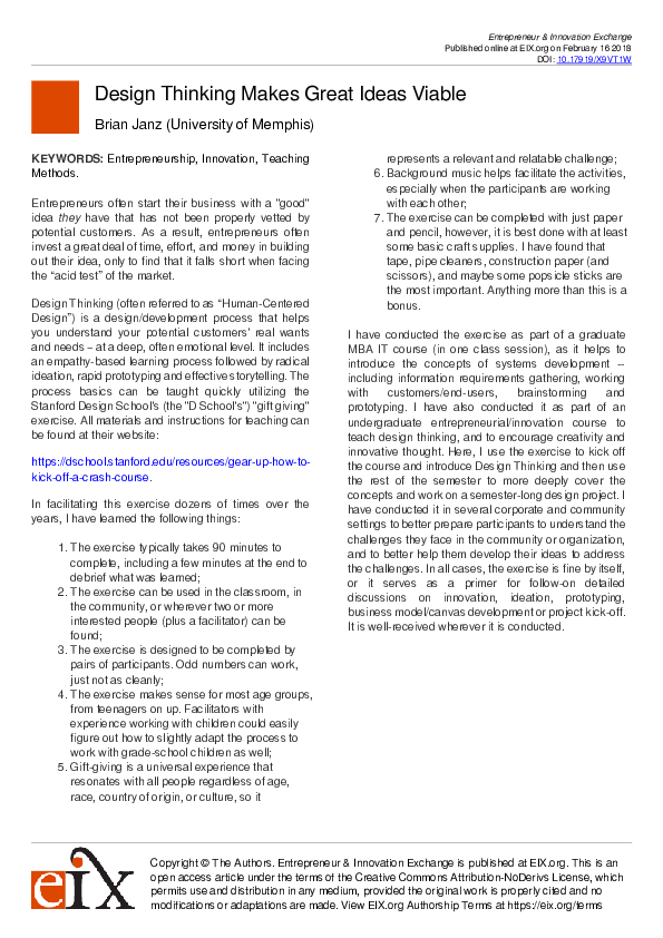 (PDF) Design Thinking Makes Great Ideas Viable
