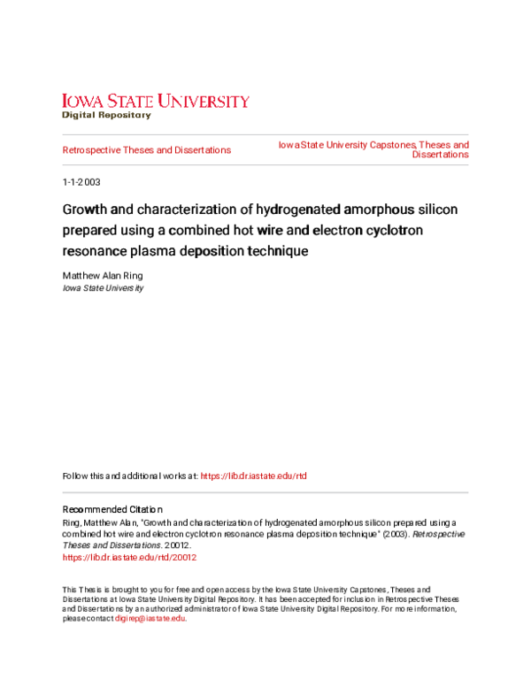 (PDF) Growth and characterization of hydrogenated amorphous silicon ...