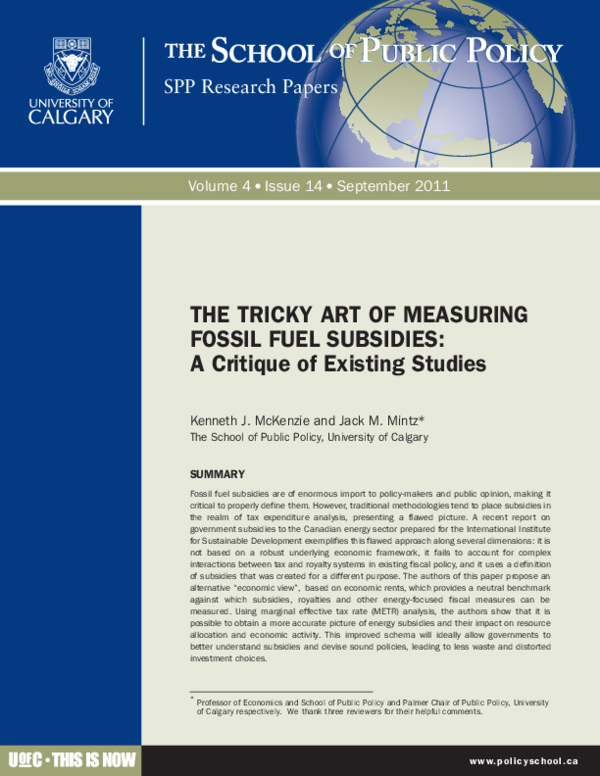 (PDF) The Tricky Art of Measuring Fossil Fuel Subsidies: A Critique of ...