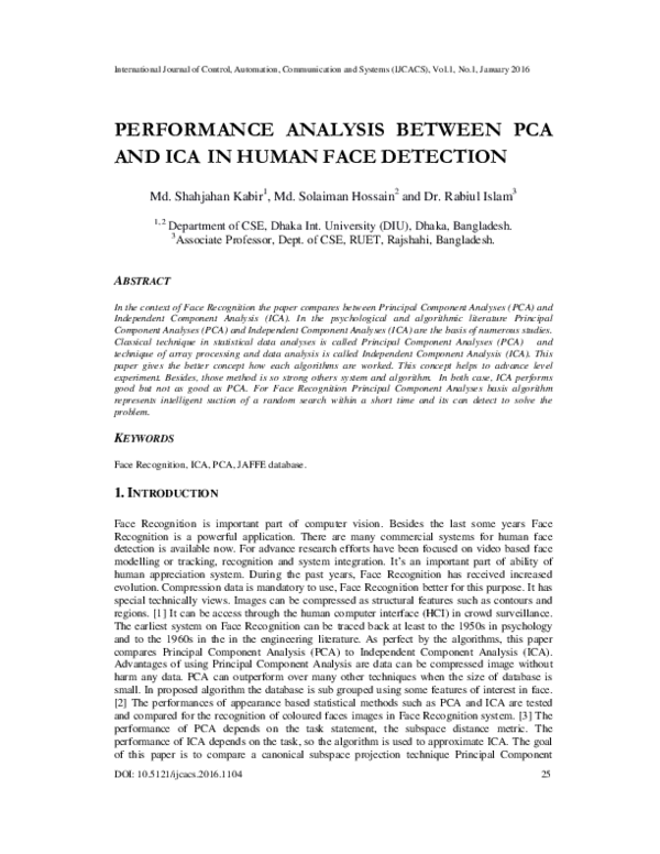 (PDF) Performance Analysis Between PCA and ICA in Human Face Detection