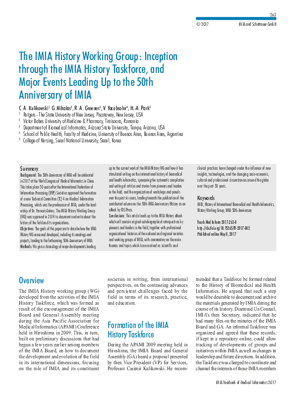 (PDF) The IMIA History Working Group: Inception through the IMIA ...