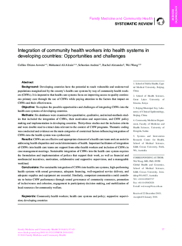 (PDF) Integration of community health workers into the health system in ...