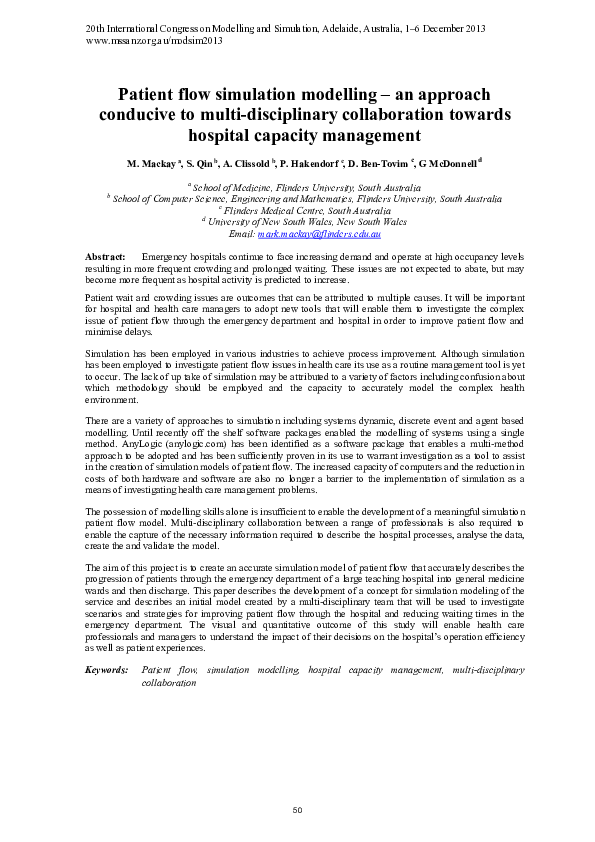 (PDF) Patient flow simulation modelling – an approach conducive to ...