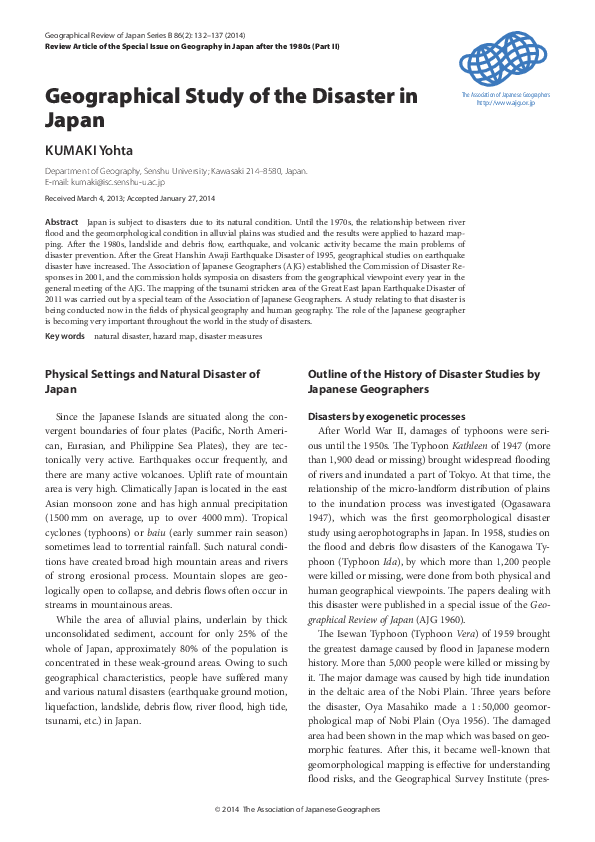 (PDF) Geographical Study of the Disaster in Japan