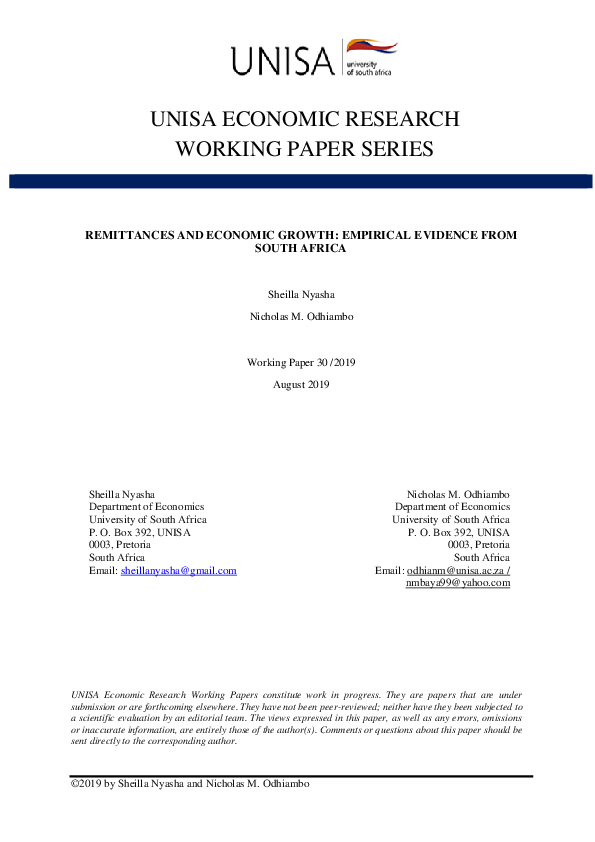 (PDF) Remittances and economic growth : Empirical evidence from South ...