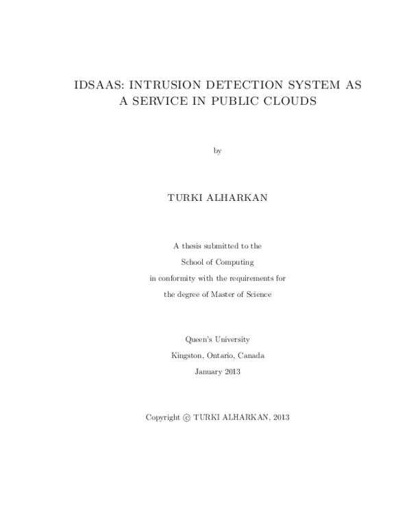 (PDF) IDSaaS: Intrusion Detection System as a Service in Public Clouds