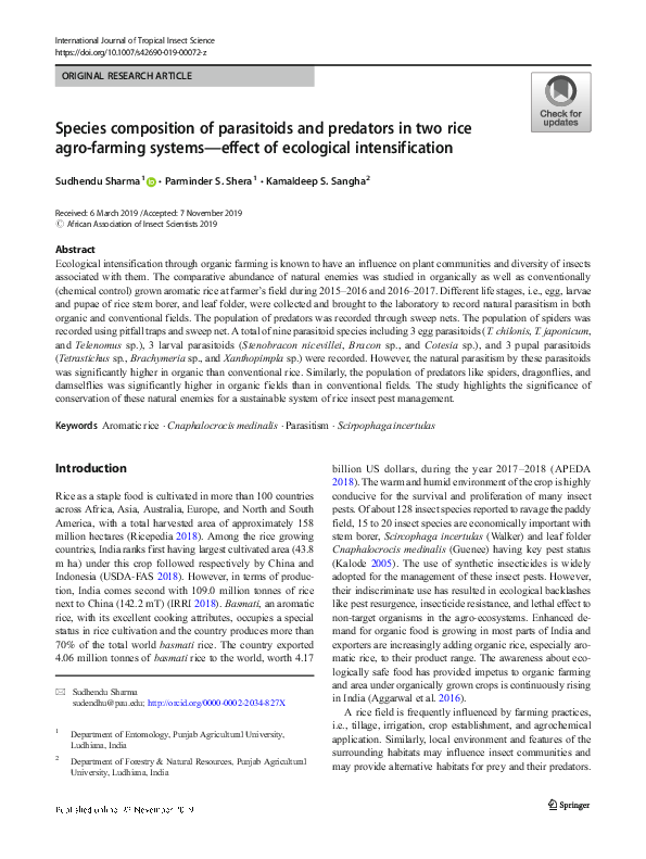 (PDF) Species composition of parasitoids and predators in two rice agro ...