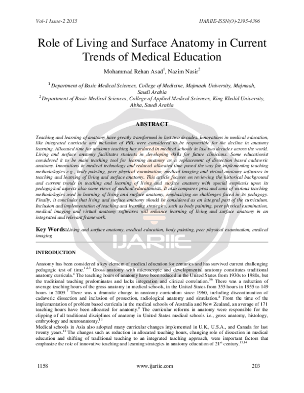 (PDF) Role of Living and Surface Anatomy in Current Trends of Medical ...