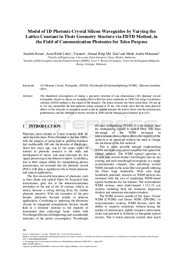 (PDF) Model of 1d Photonic Crystal Silicon Waveguides by Varying the ...
