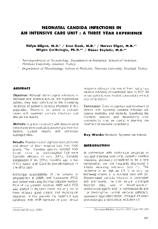 (PDF) Neonatal Candida Infections in an Intensive Care Unit : A Three ...