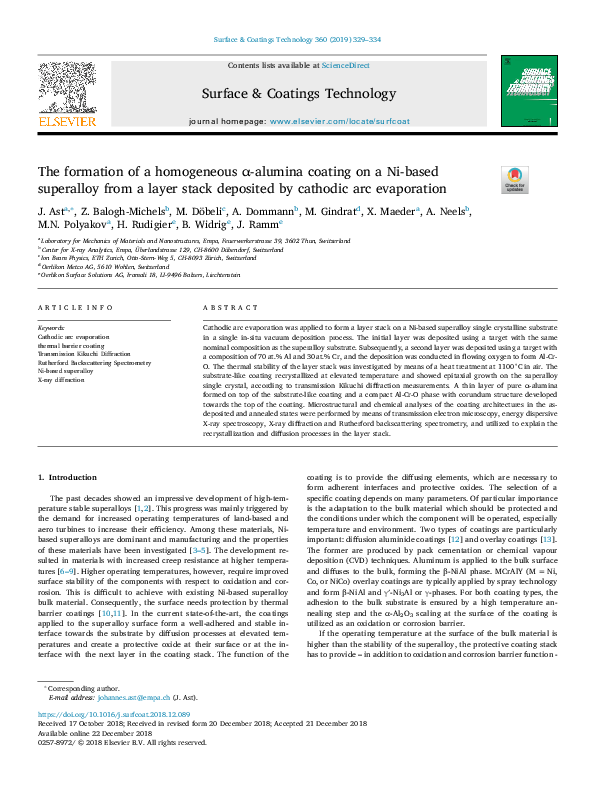 (PDF) The formation of a homogeneous α-alumina coating on a Ni-based ...