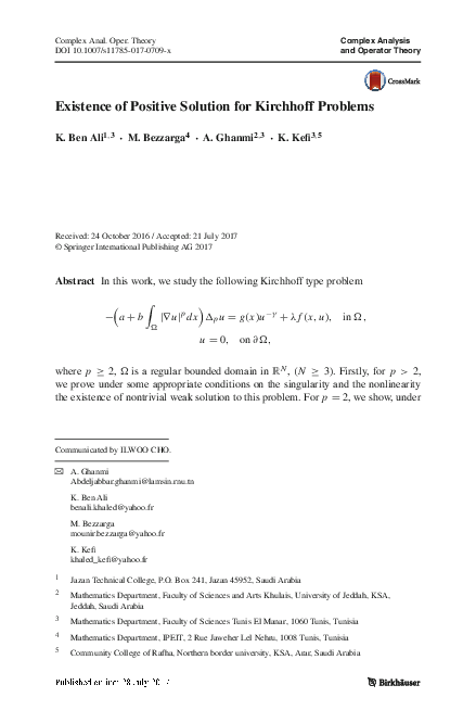 (PDF) Existence of Positive Solution for Kirchhoff Problems