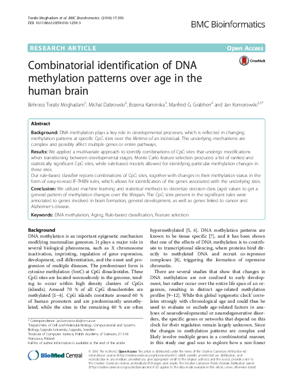 (PDF) Combinatorial identification of DNA methylation patterns over age ...