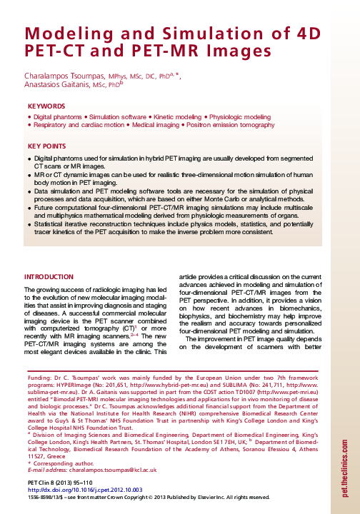 (PDF) Modeling and Simulation of 4D PET-CT and PET-MR Images