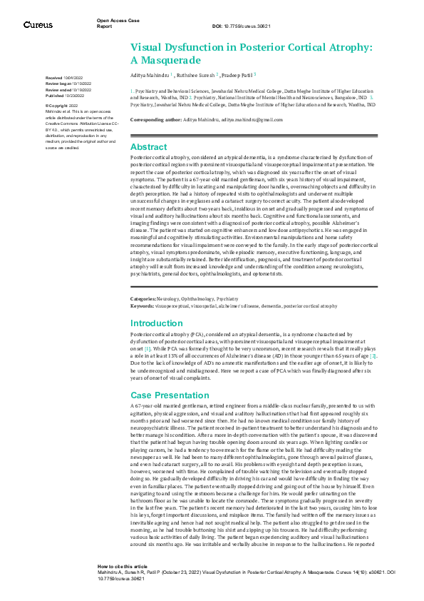 (PDF) Visual Dysfunction in Posterior Cortical Atrophy: A Masquerade ...