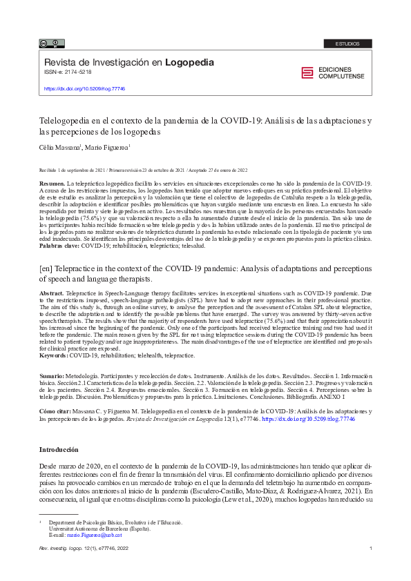 (PDF) Telelogopedia en el contexto de la pandemia de la COVID-19 ...