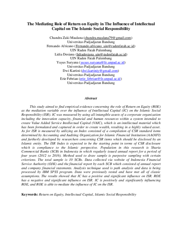 (PDF) The Mediating Role of Return on Equity in The Influence of ...