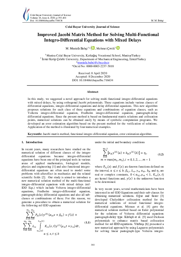(PDF) Improved Jacobi Matrix Method for Solving Multi-Functional ...